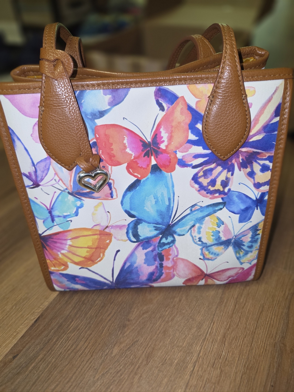 Bright Butterfly Canvas Tote by Brighton with Brown Trim